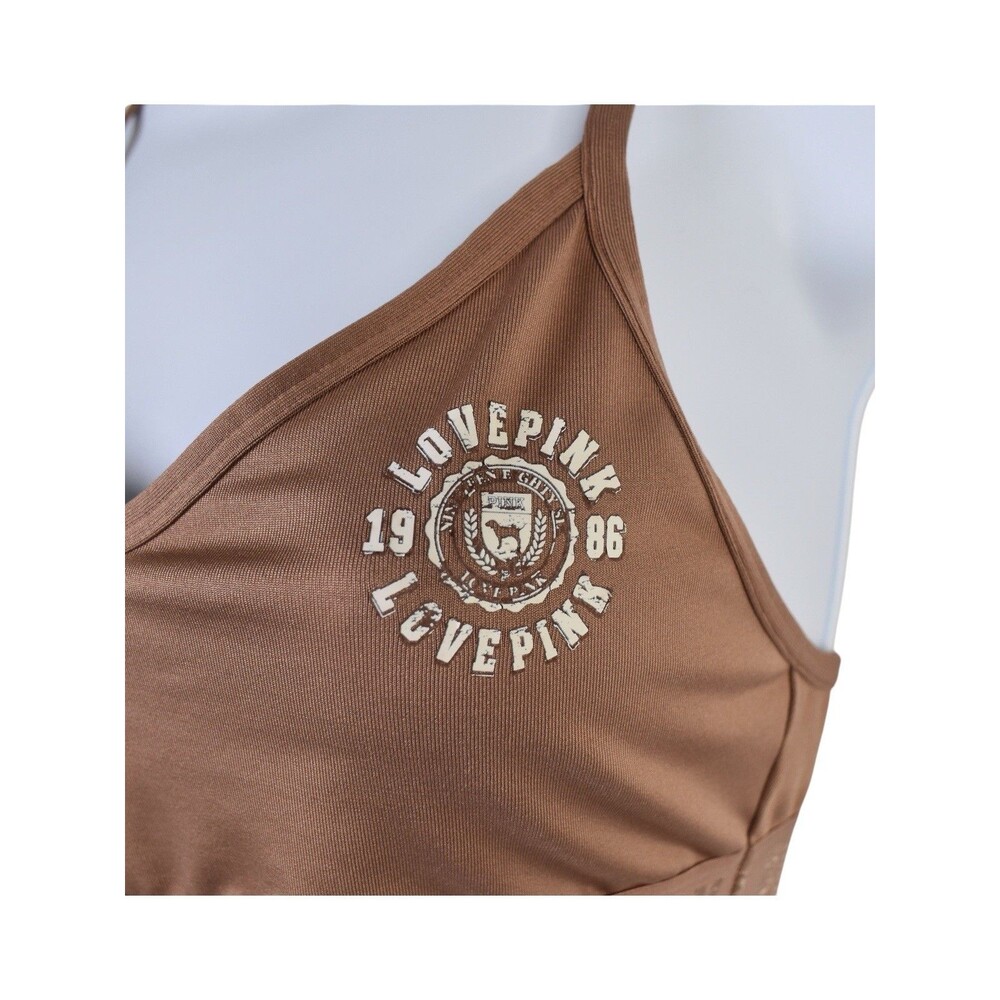 Victoria’s Secret PINK Active Brown Bralette Sports Bra Racerback Logo Size S - Picture 5 of 11
